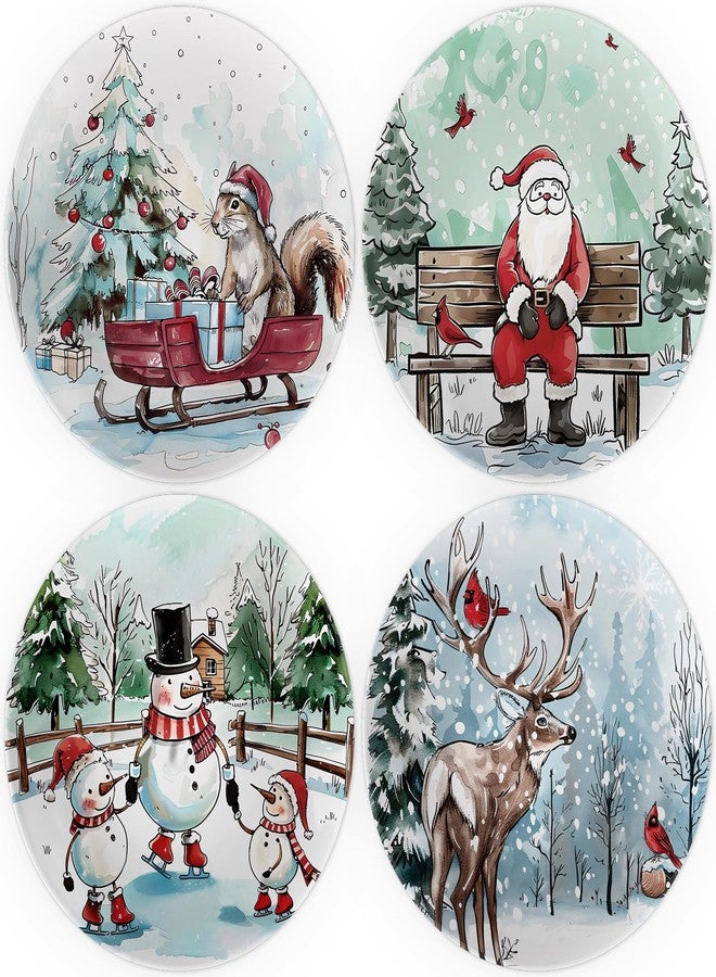 Viynran 10" Christmas Melamine Plate Set - Dishwasher-Safe, Festive Round Plates with Santa, Snowman, Reindeer & Squirrel Watercolor Designs - Holiday Dinnerware for Table Decor & Parties (Set of 4) - Image 1
